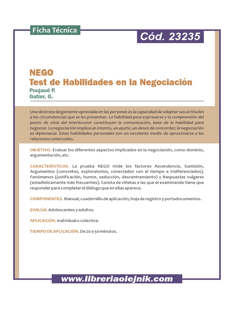 Test NEGO: Evaluación de Negociación | PDF
