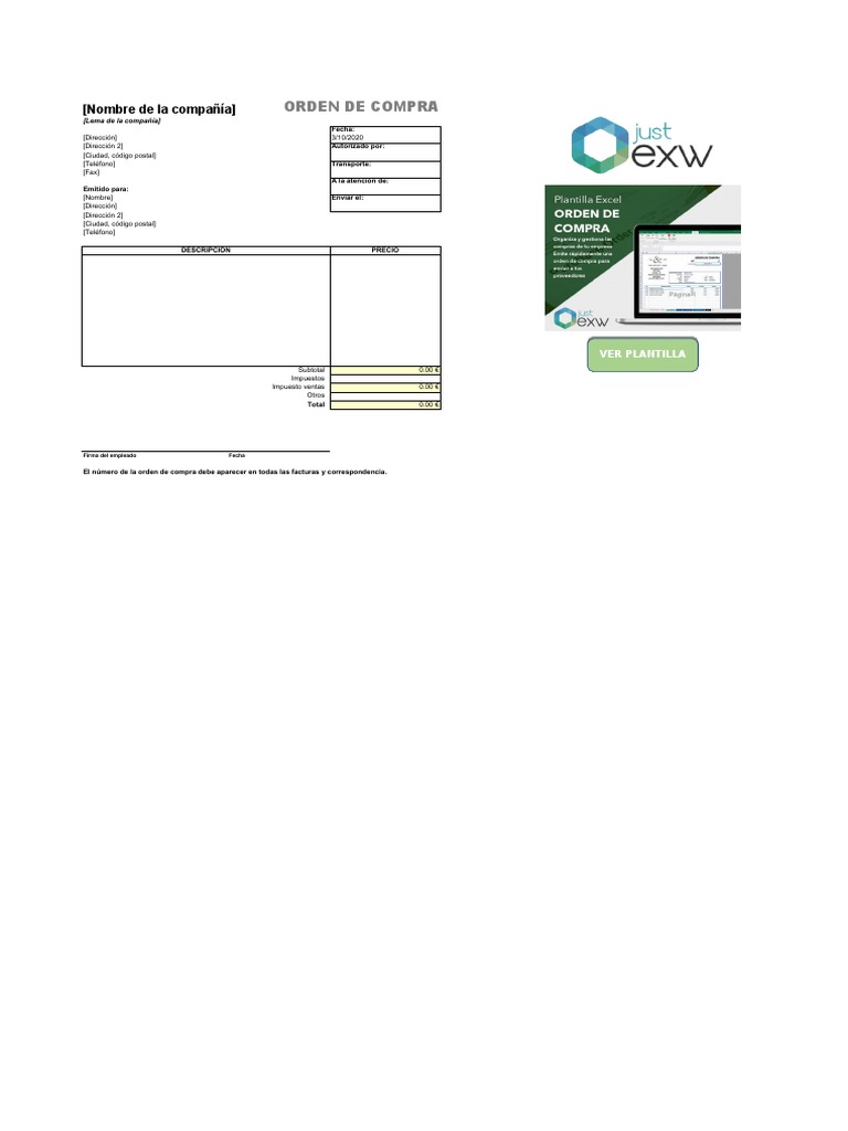 Plantilla de Orden de Compra en Excel | PDF