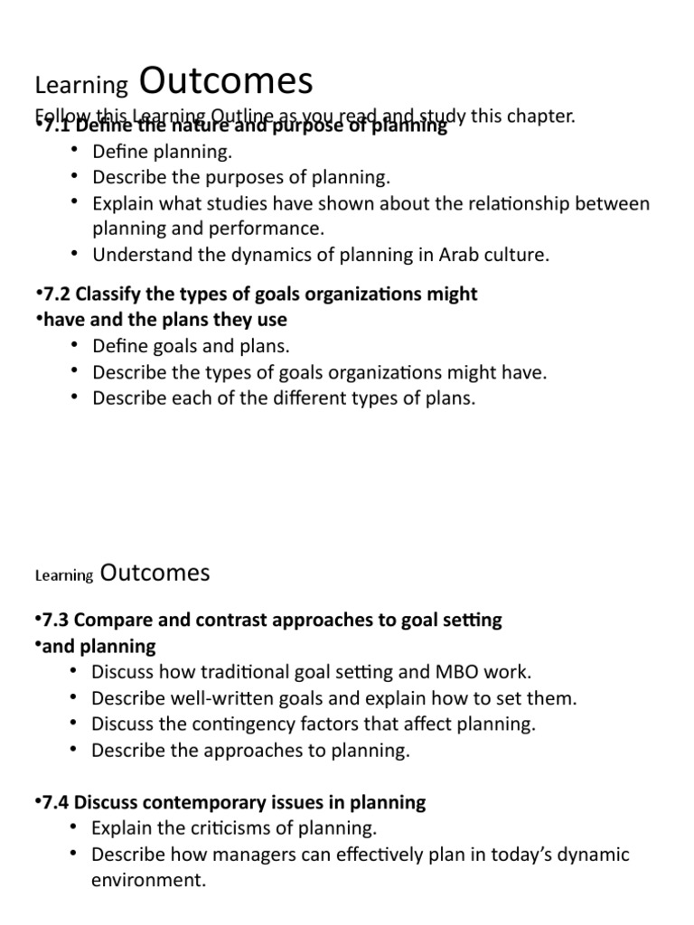 Chapter 7 Planning | PDF | Goal Setting | Goal