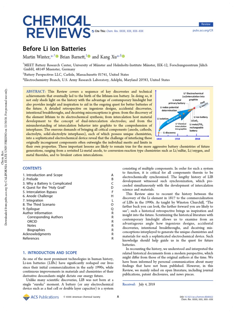 Chemical Review Before Li Ion Batteries PDF | PDF | Electrochemistry ...