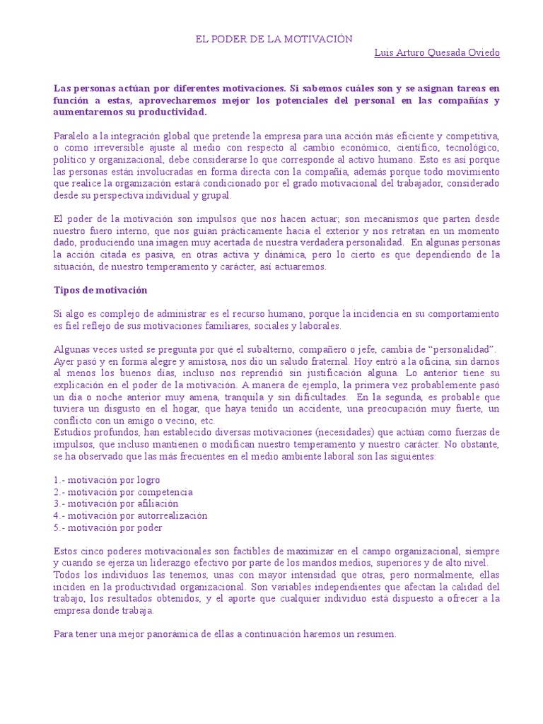 El Poder de La Motivación | PDF | Motivación | Motivacional