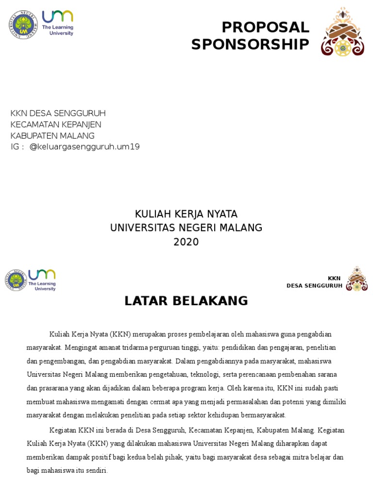 Proposal Sponsorship KKN Desa Sengguruh | PDF