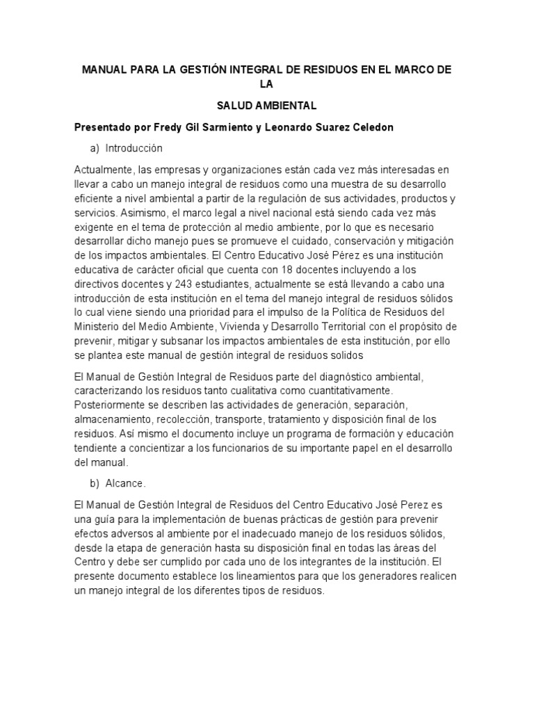 Manual para La Gestión Integral de Residuos | PDF | Residuos | Gestión ...