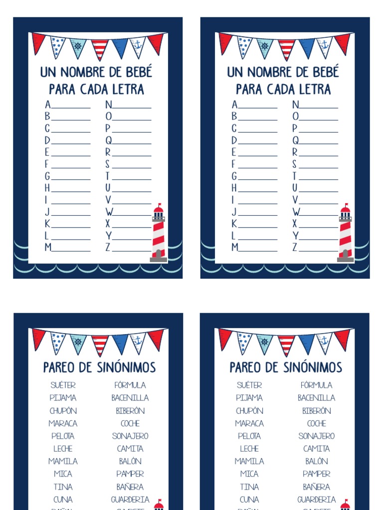 Juegos de baby shower para imprimir. Sopa de letras. Ordena 