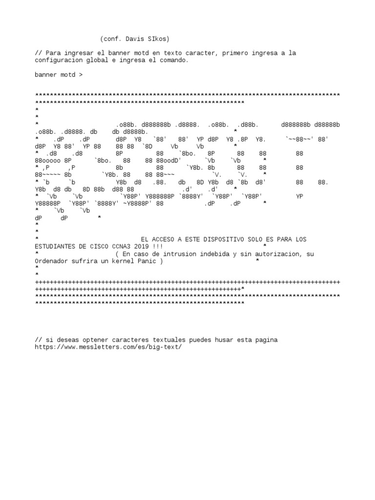 Comando Banner MOTD en Cisco CCNA3 | PDF