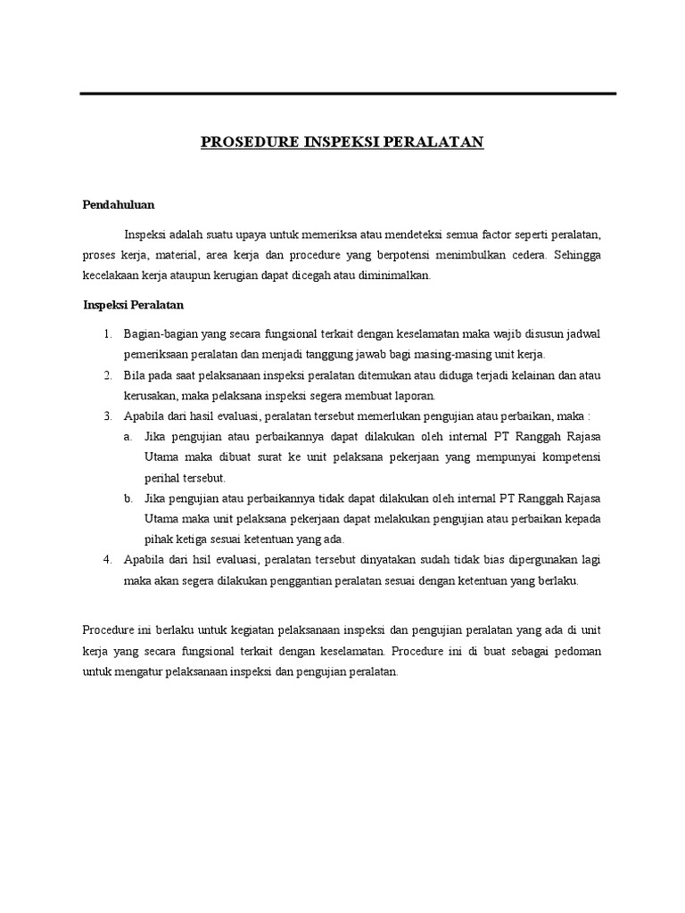 Prosedur Inspeksi Peralatan Pdf