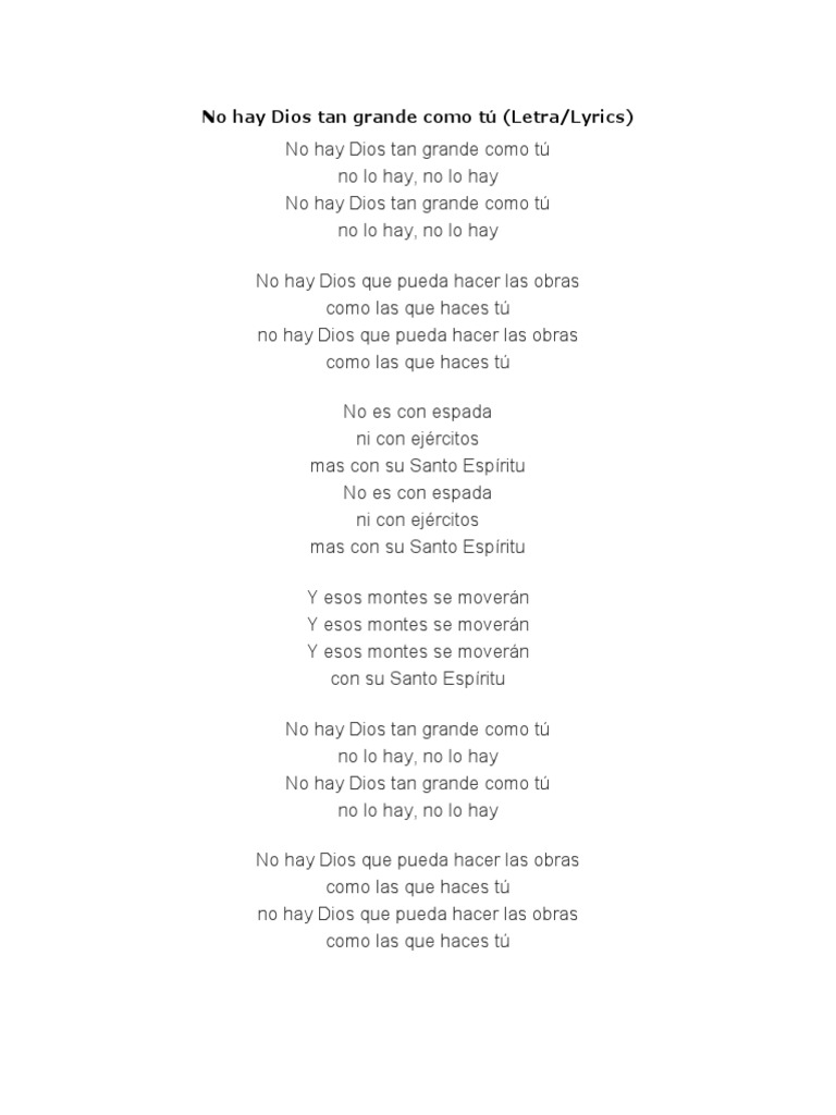 No Hay Dios Tan Grande Como Tú Pdf Religión Y Creencia