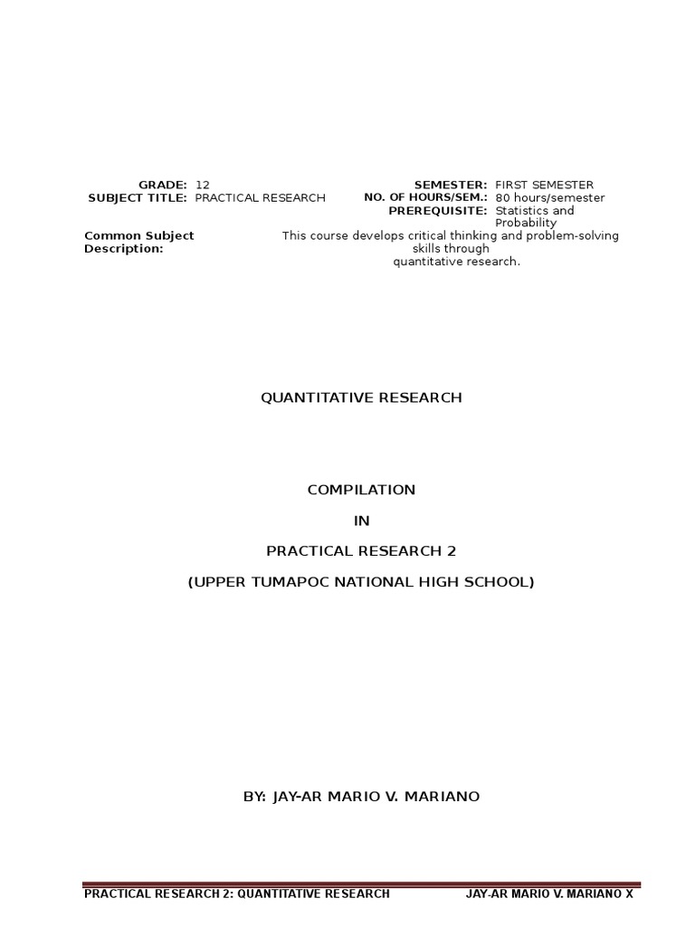 Senior High Quantitative Research Guide | PDF | Research Design ...