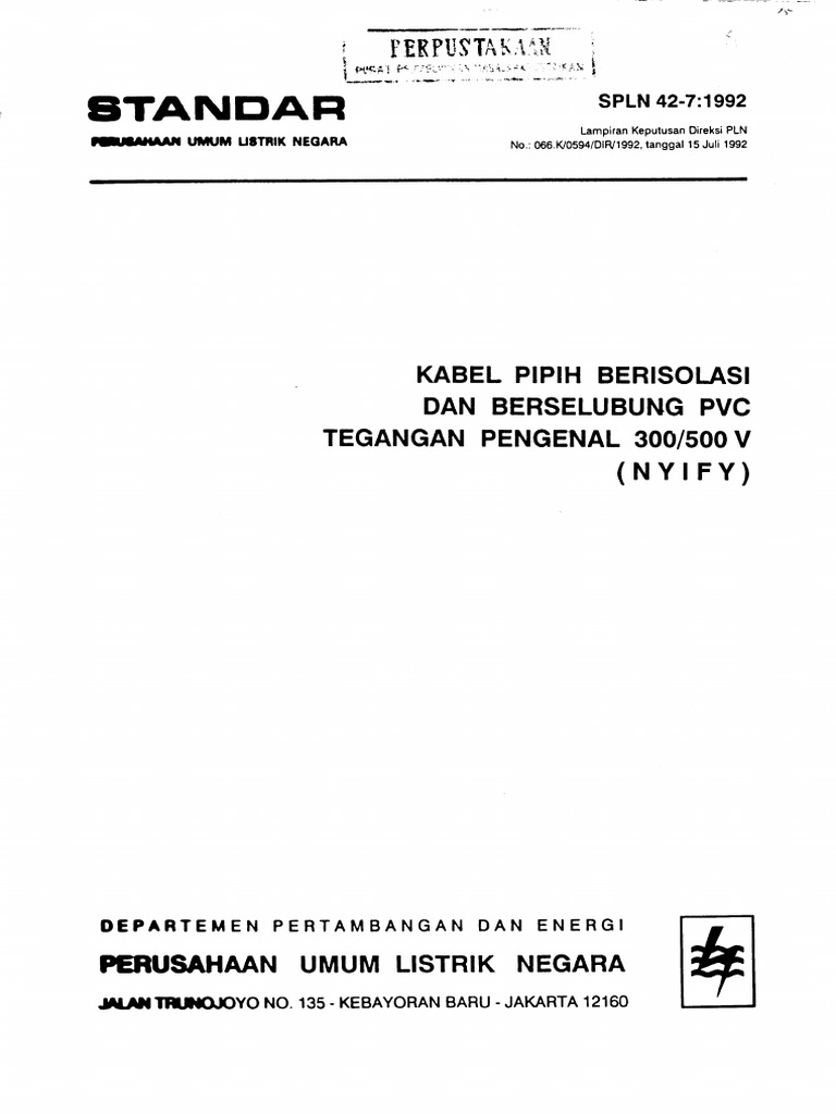 Standar SPLN 42-7:1992 Kabel Pipih | PDF