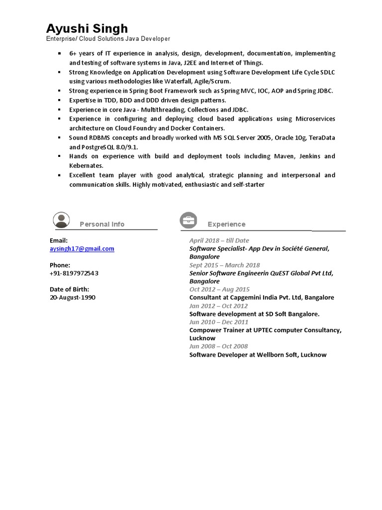 Ayushi Singh Java Developer Resume Summary | PDF | Angular Js | Postgre Sql
