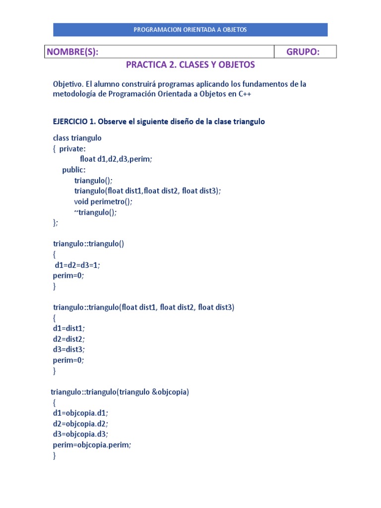 Ejercicios de POO en C++ | PDF | Objeto (informática) | Programación ...
