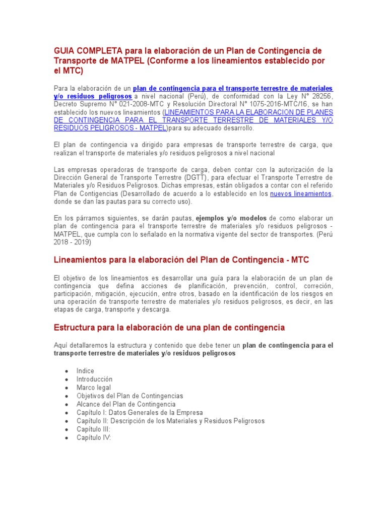 Guía para Plan de Contingencia MATPEL | PDF | Especialidades Medicas ...