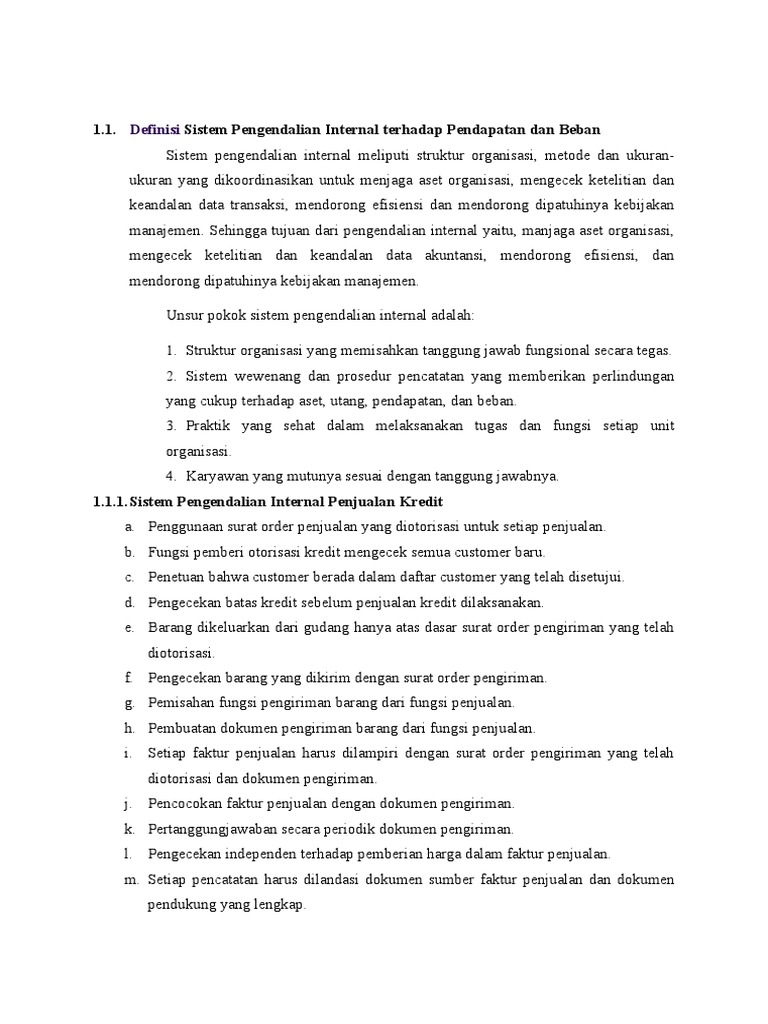 Definisi Sistem Pengendalian Internal Terhadap Pendapatan Dan Beban