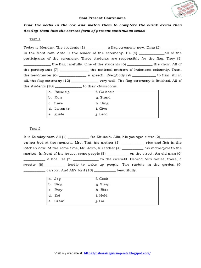 Soal Cloze Test Present Continuous