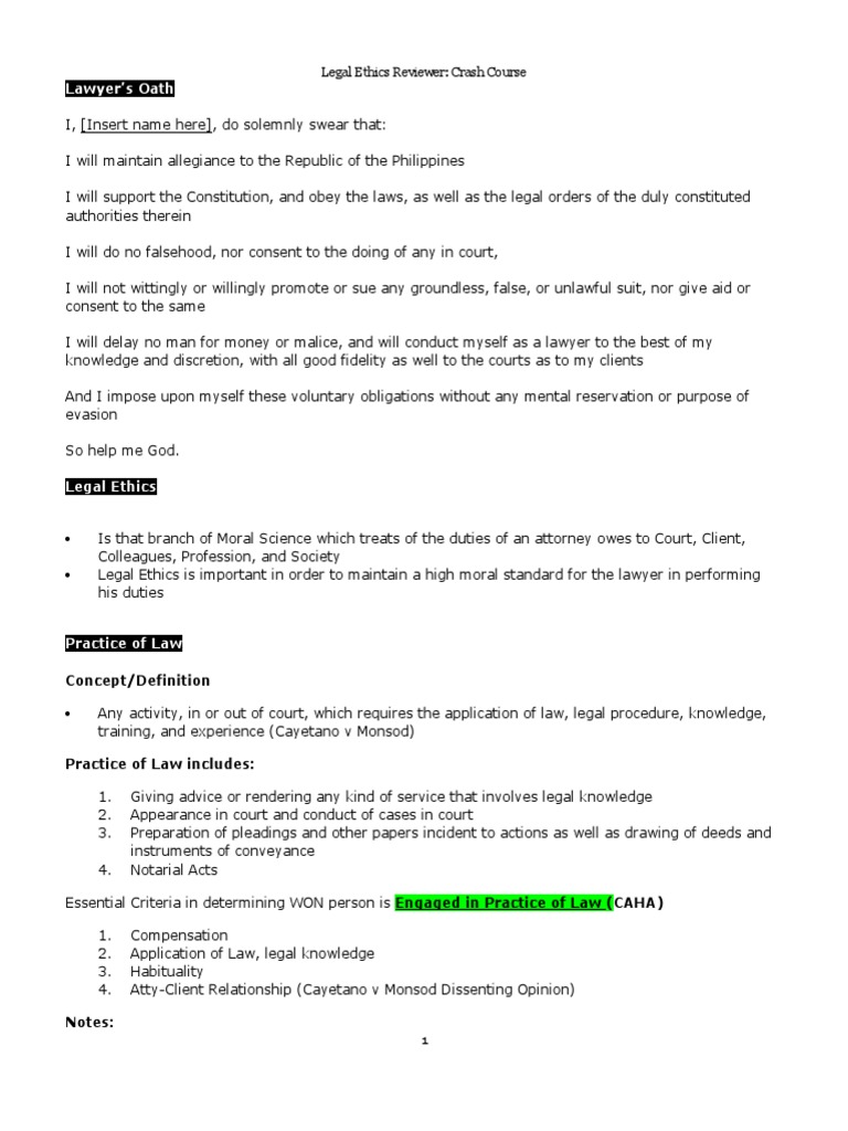 Legal Ethics Reviewer Crash Course A Comprehensive Summary of the