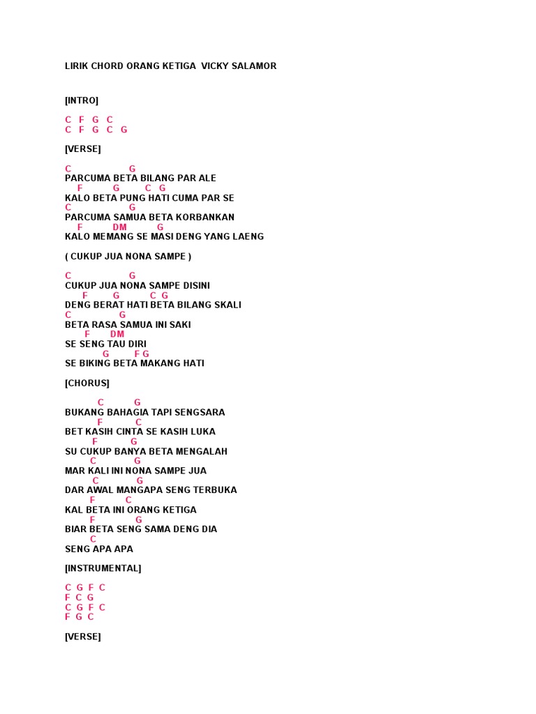 Lirik Chord Orang Ketiga Vicky Salamor