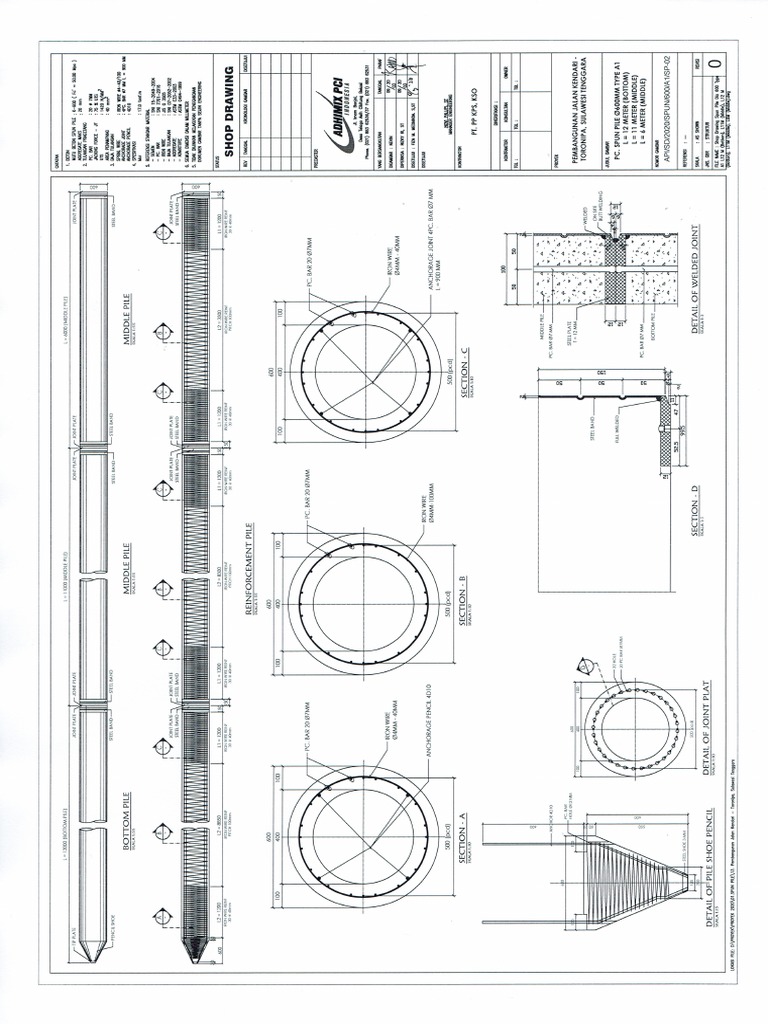 Shop Drawing Spun Pile Dia 600 Type A1 L12 M (Bottom), L11M (Middle ...