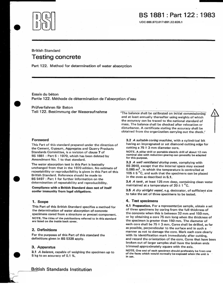 BS 1881 122 1983 Testing Concrete Part 122 Method For Determination of ...