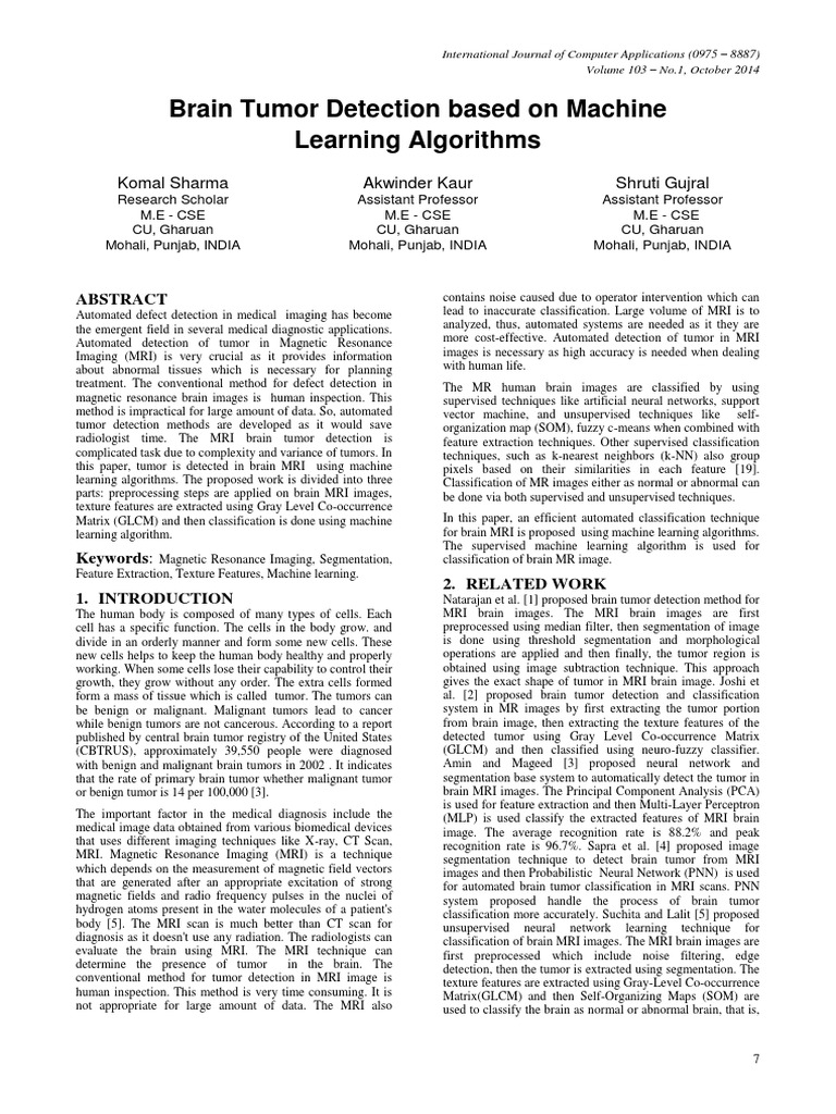 Brain Tumor Detection Algorithm PDF | PDF | Magnetic Resonance Imaging ...