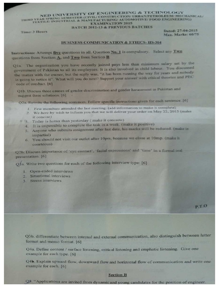 NED Mechanical Engineering Past Papers PDF PDF