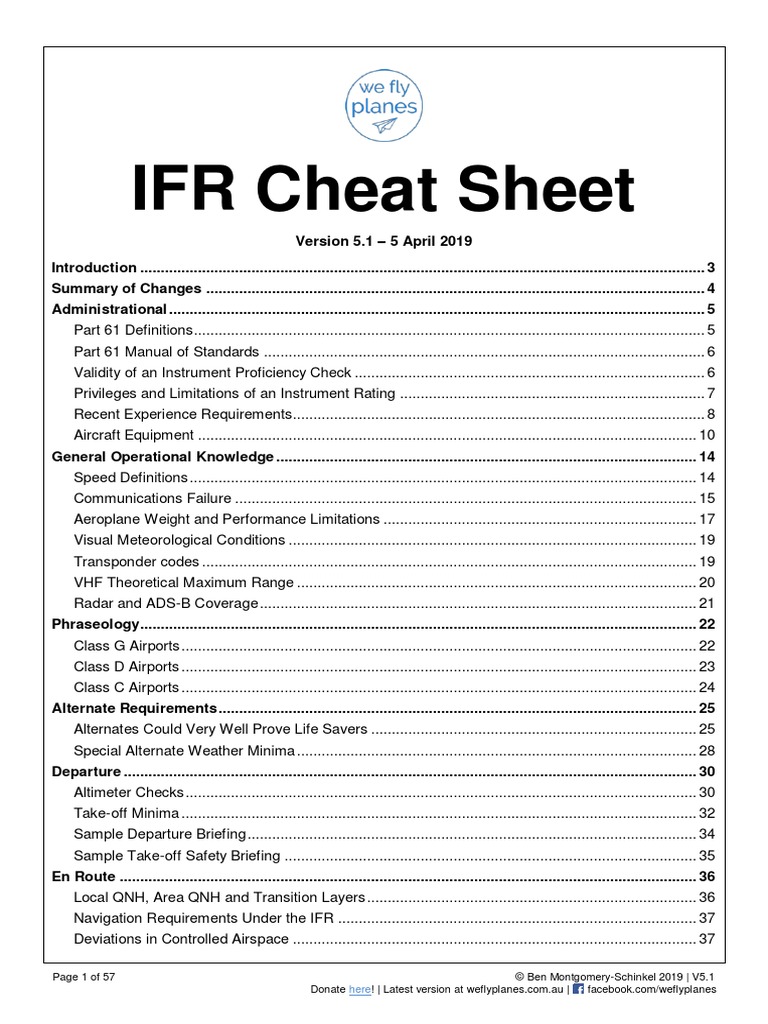 IFR Cheat Sheet | PDF | Instrument Flight Rules | Air Traffic Control
