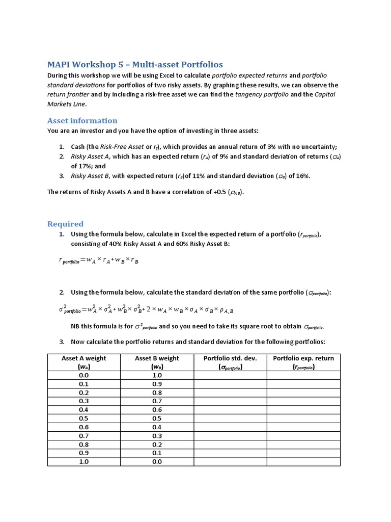 Workshop 5 Multi Asset Portfolios | PDF | Modern Portfolio Theory ...