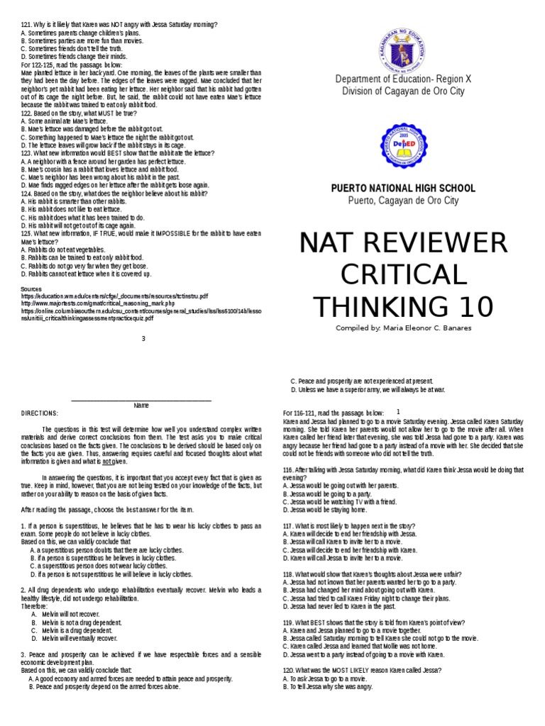 Grade 10 Critical Thinking Reviewer | PDF | Argument | Planets