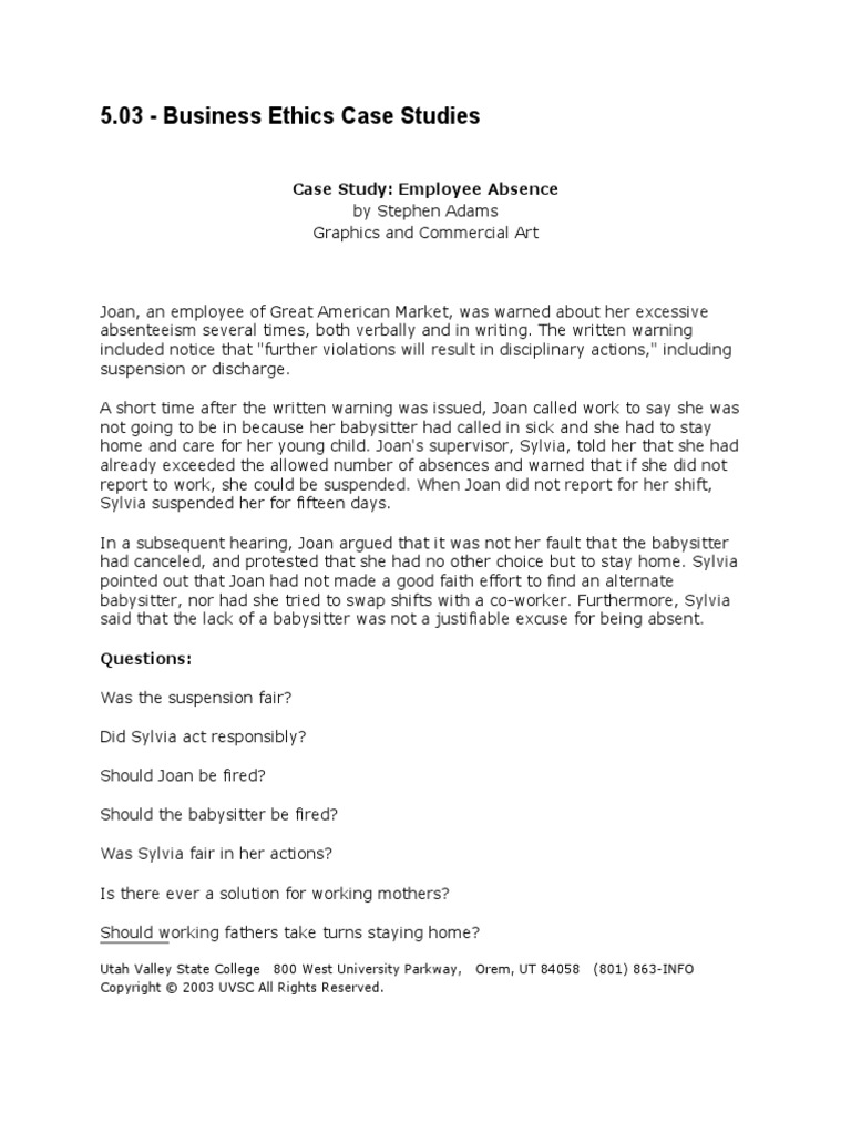 5.03E Ethics Case Study Employee Absence | PDF