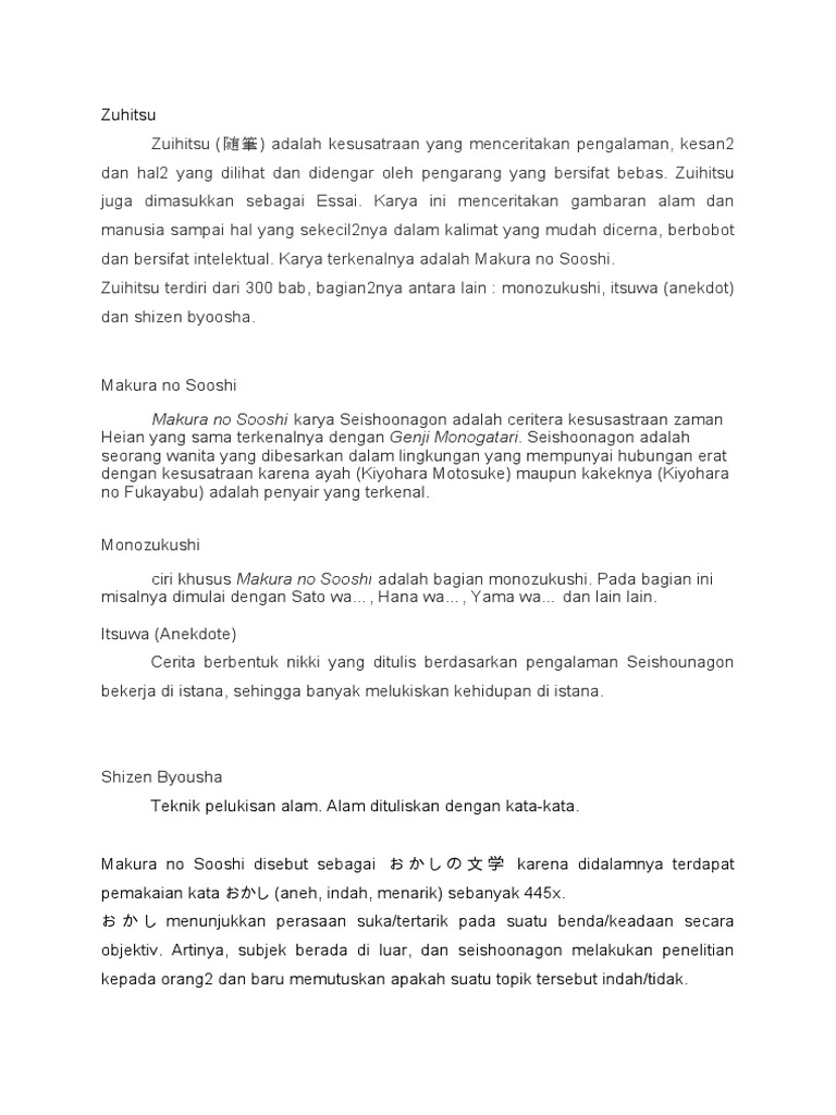 Zuihitsu: Kesusastraan dan Makura No Sooshi | PDF