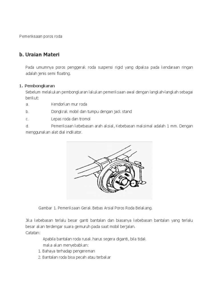 Pemeriksaan dan Perbaikan Poros Roda | PDF