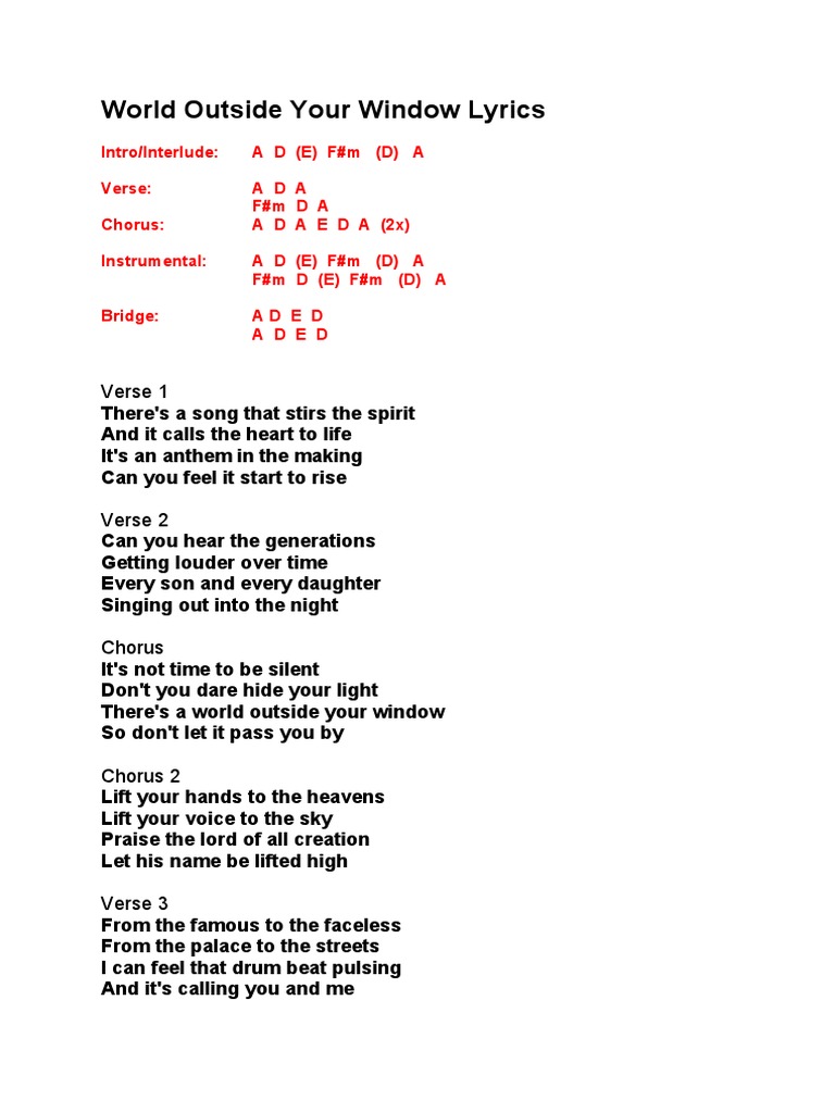 World Outside Your Window Hillsong Y F Chords Lyrics