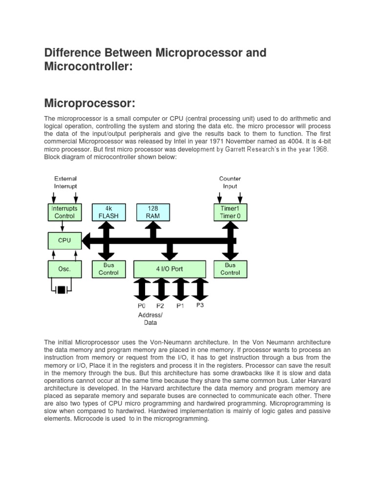 Difference Between Microprocessor and Microcontroller | PDF | Central ...