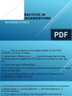 Common practices in business organizations and ethics