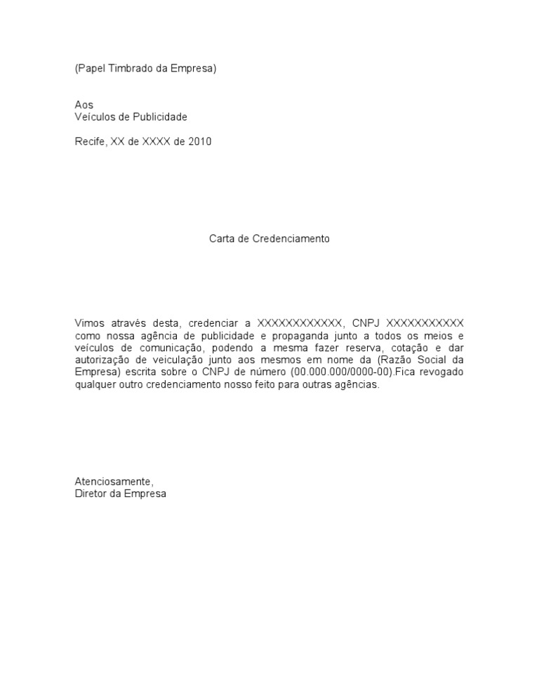 Modelo de Carta Credenciamento