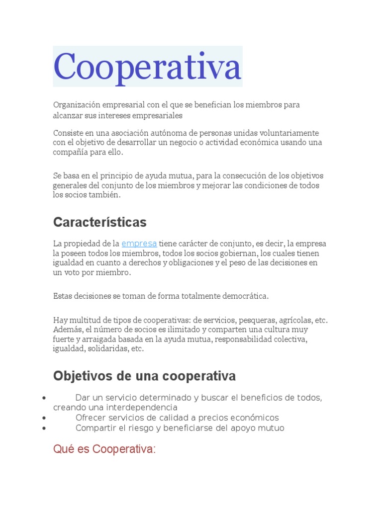Objetivos y funciones de las cooperativas | PDF | Cooperativa | Democracia