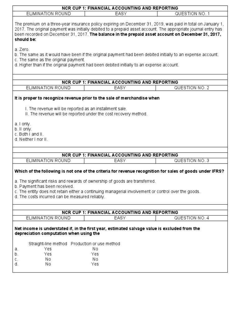 NCR Financial Accounting Questions | PDF | Financial Accounting ...