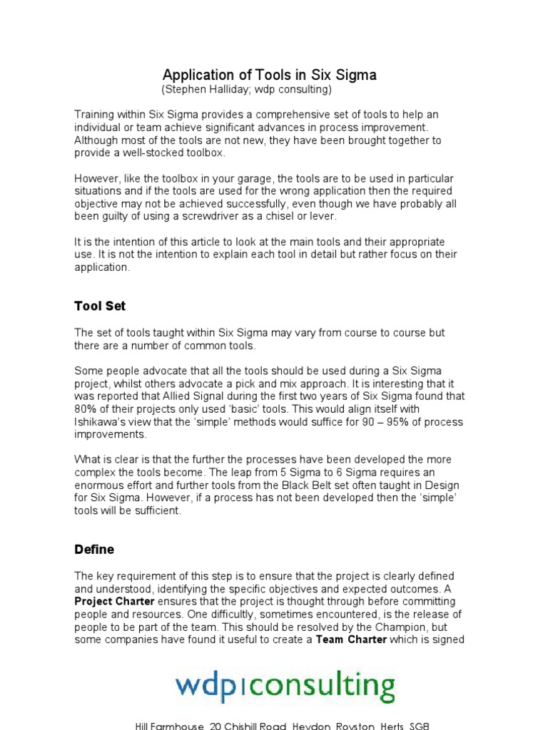 Application of Tools in Six Sigma: Tool Set | PDF | Six Sigma ...