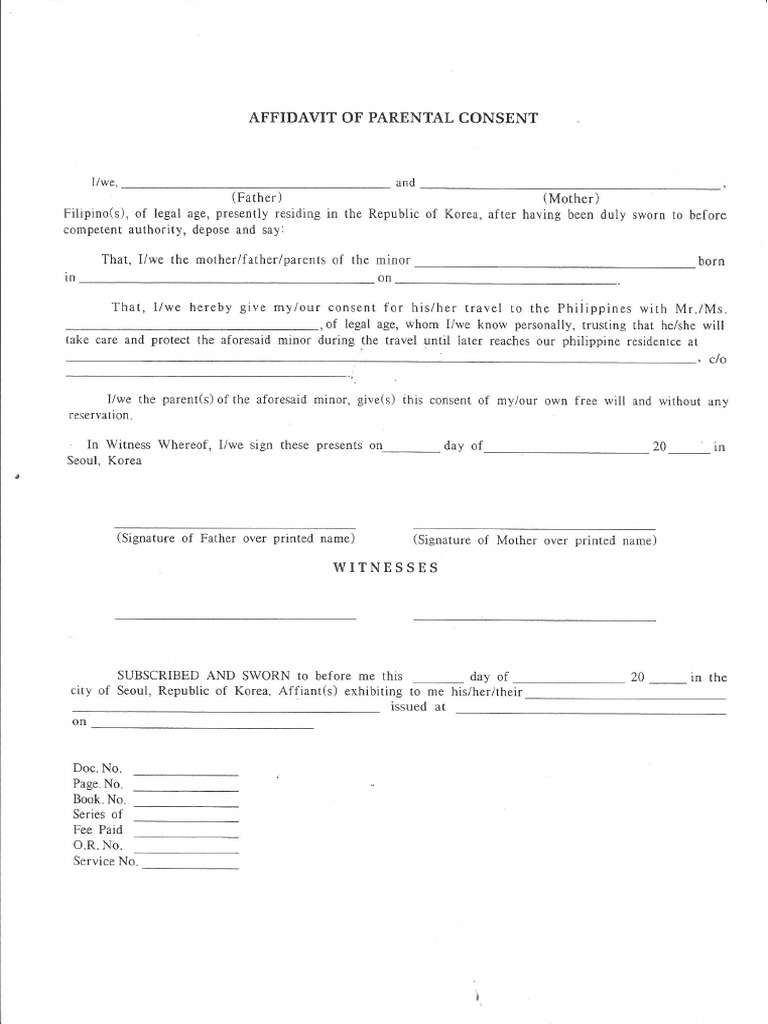 Affidavit of Parental Consent PDF | PDF