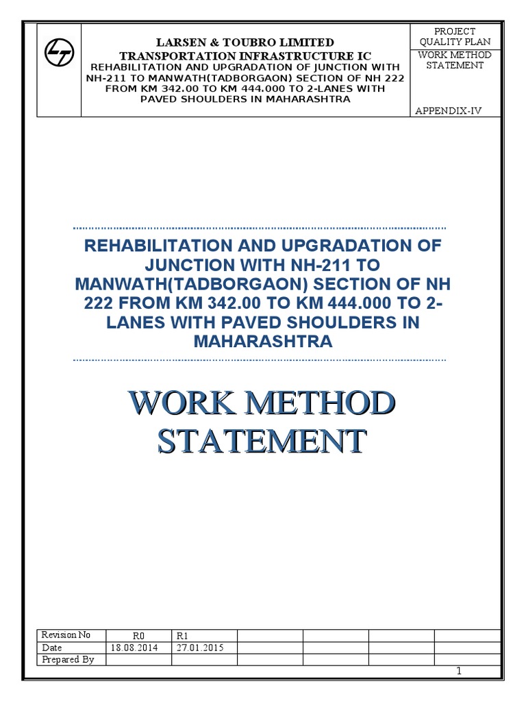 NH 222 Rehabilitation Method Statement | PDF | Asphalt | Road Surface