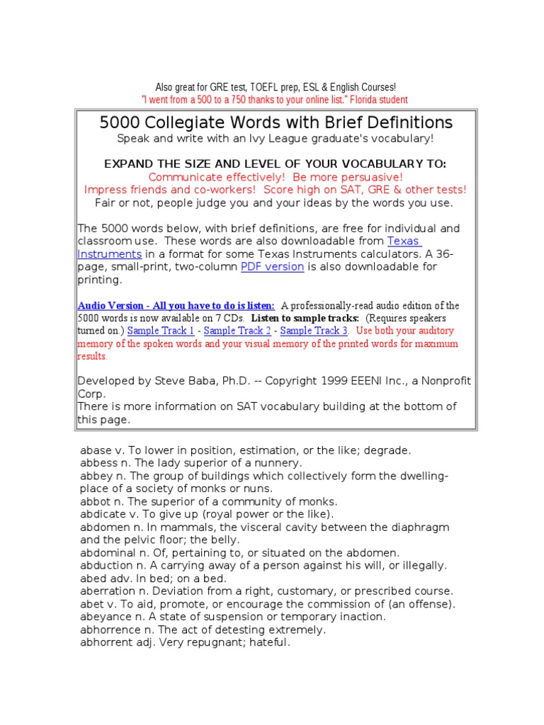 Vocabulary Pdf Vocabulary Sat