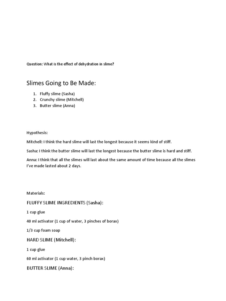 Effects of Dehydration on Slime Types | PDF