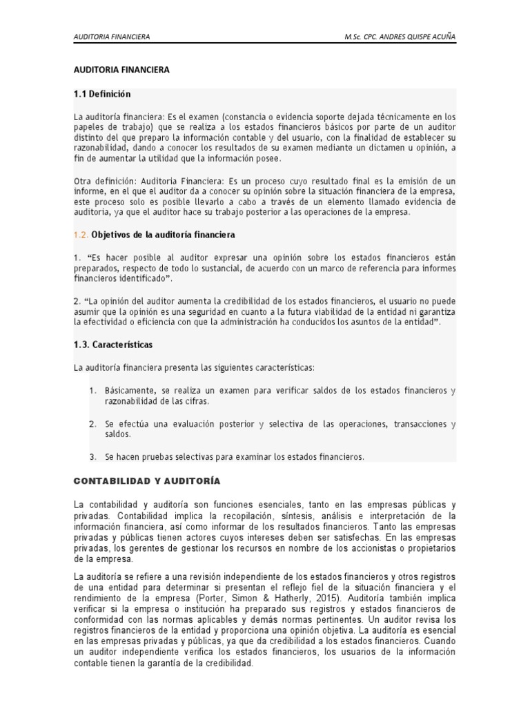 AUDITORIA FINANCIERA | PDF | Auditoría | Contralor