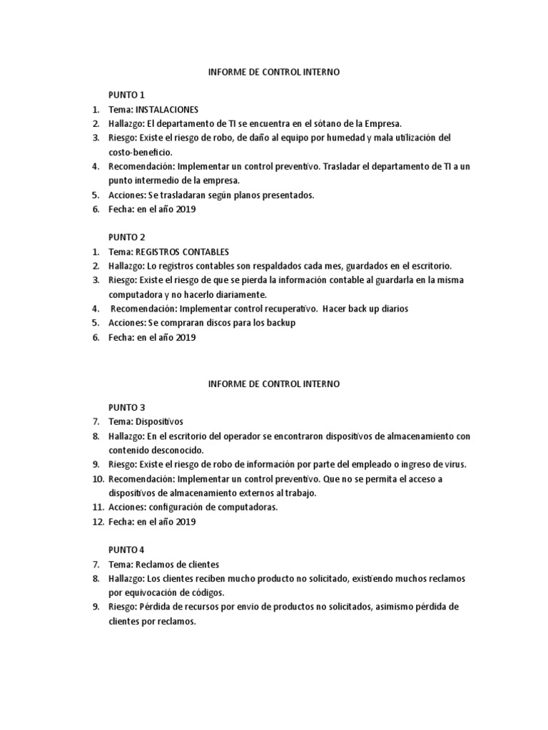 Informe de Control Interno 2019 | PDF | Archivo de computadora ...