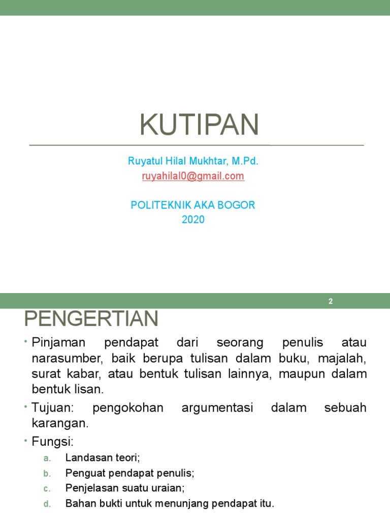 Panduan Penulisan Kutipan Akademik | PDF