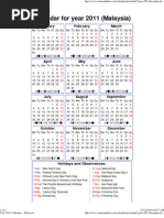 Year 2011 Calendar – Malaysia