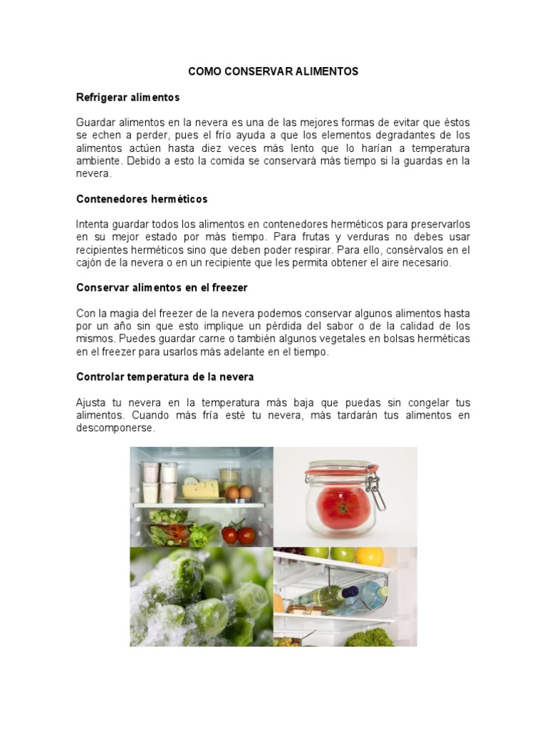 Métodos Efectivos para Conservar Alimentos | PDF | Hogar, jardinería y ...