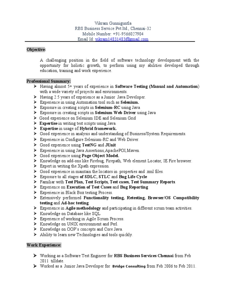 5-Year Software Testing Resume | PDF | Selenium (Software) | Software ...