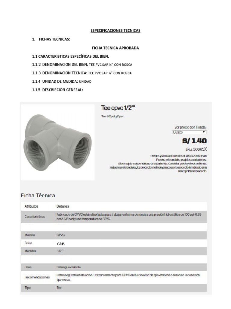 Especificaciones Tecnicas Tee PVC Sap PDF