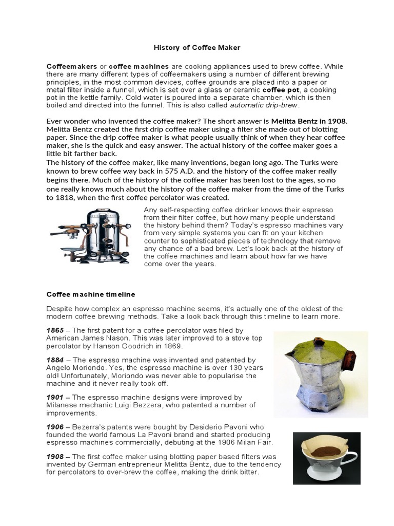 History of Coffee Maker PDF Cooking Appliances Food Preparation