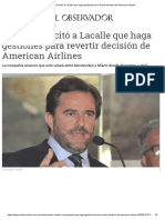 Cardoso Solicitó A Lacalle Que Haga Gestiones para Revertir Decisión de American Airlines